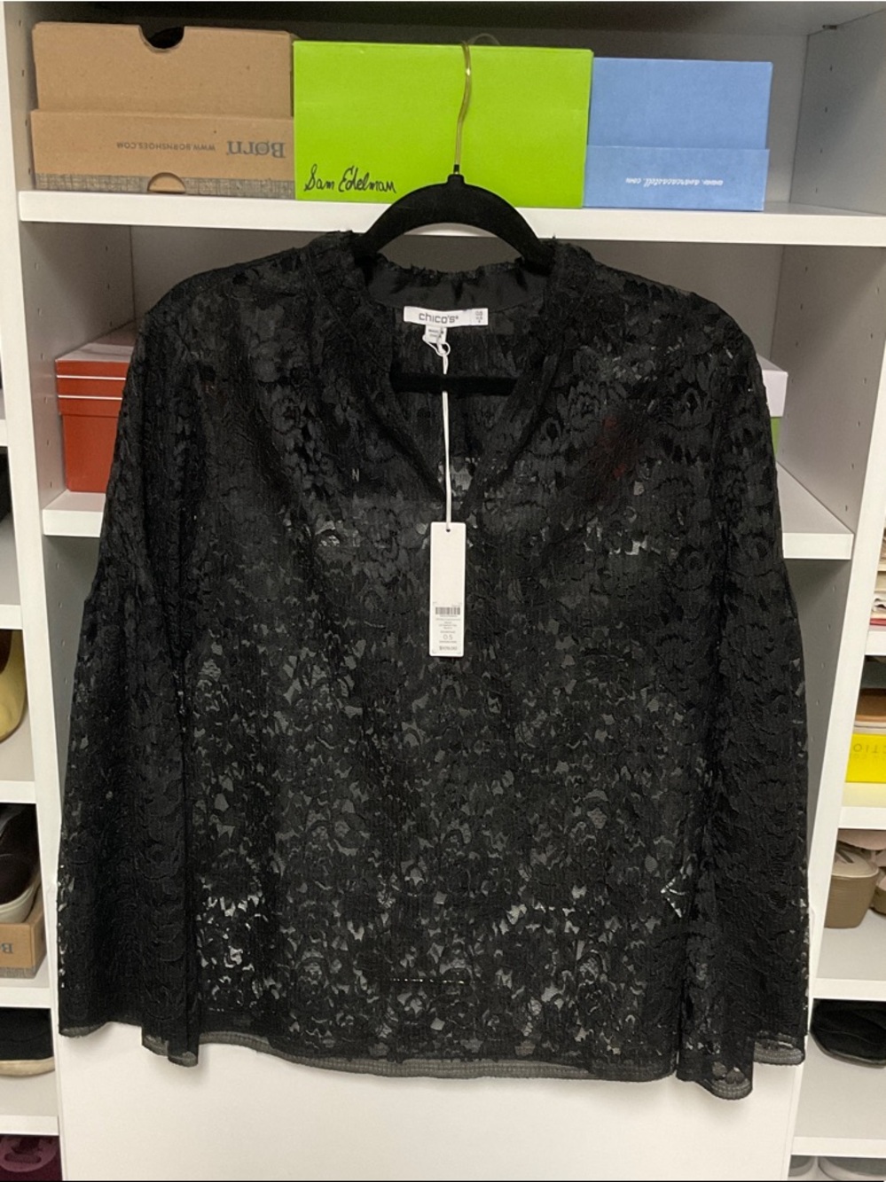 Chico's Black Floral Lace Long-Sleeve Blouse